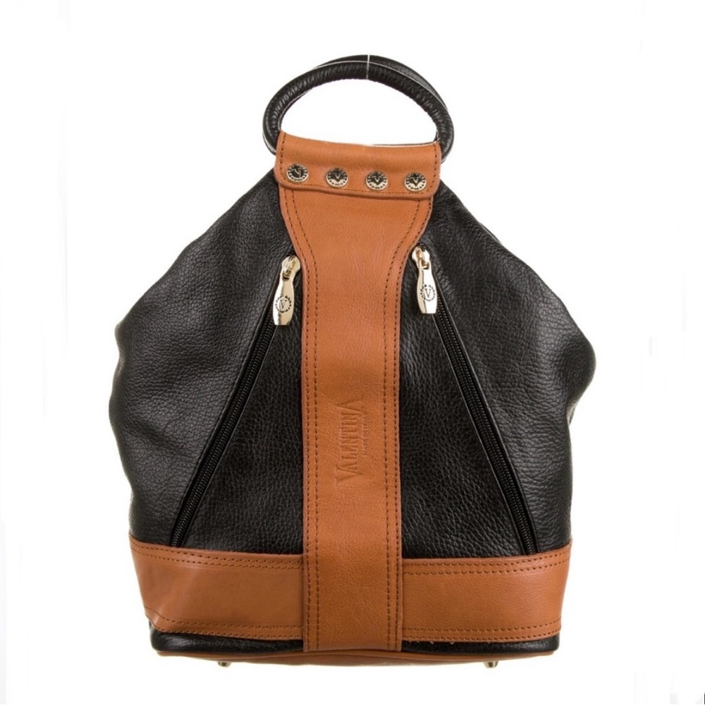 VALENTINA Carrano Black Tan Pebbled Leather Convertible Shoulder Sling Backpack - Picture 3 of 16
